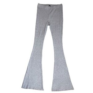 Gray Ribbed High-Waisted Flare Leggings
